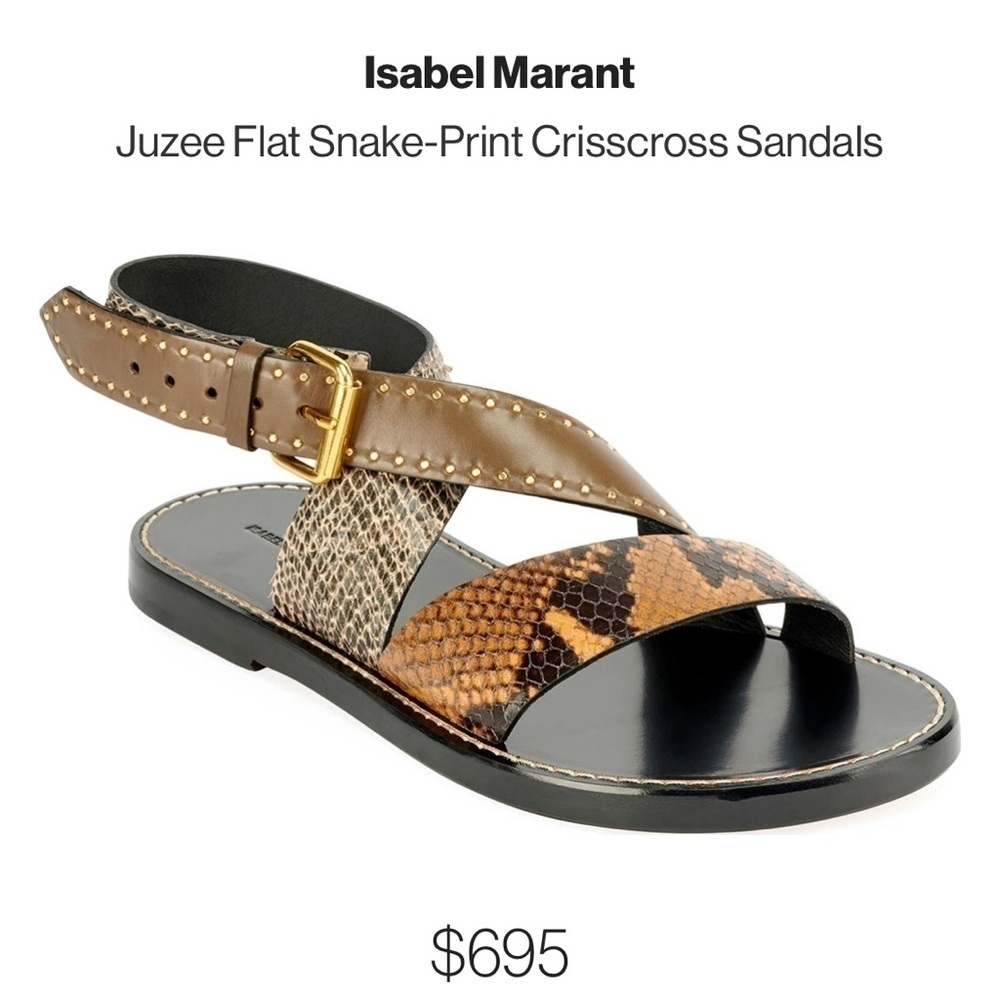 ISABEL MARANT JUZEE FLAT SNAKE-PRINT CRISSCROSS SANDALS - Picture 2 of 6